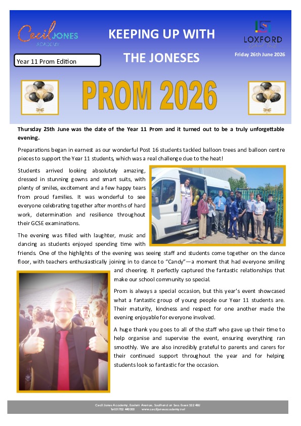 Year 11 Prom newsletter 2026